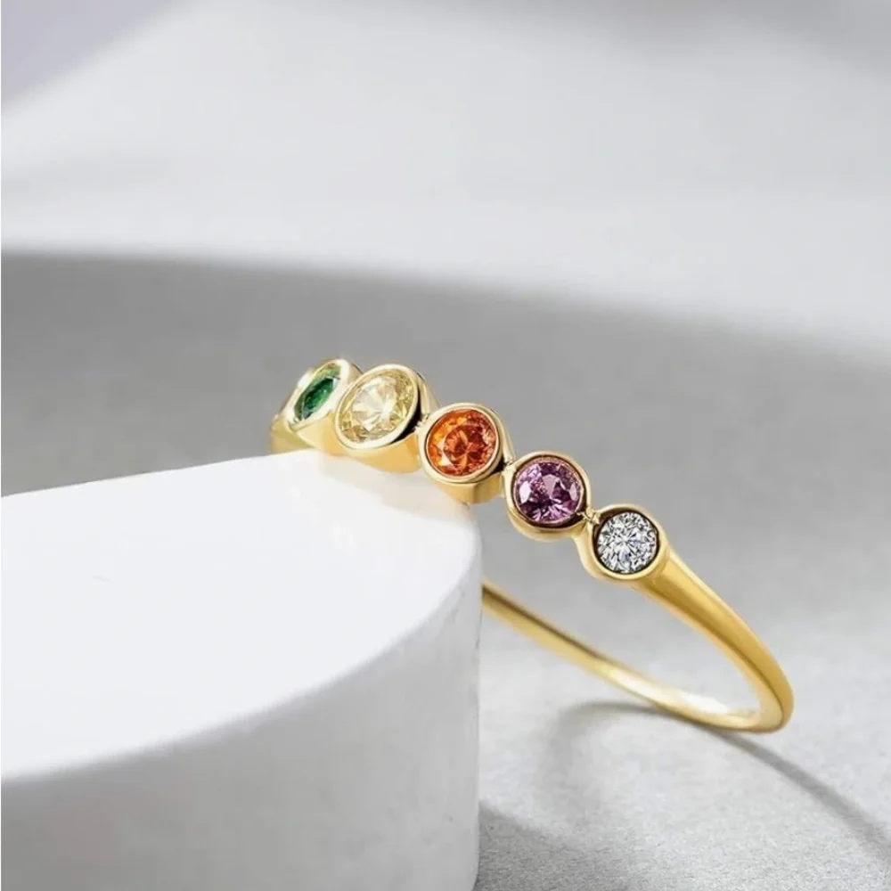 Colorful CZ 14k gold plated band size 8 Pandora style jewelry
